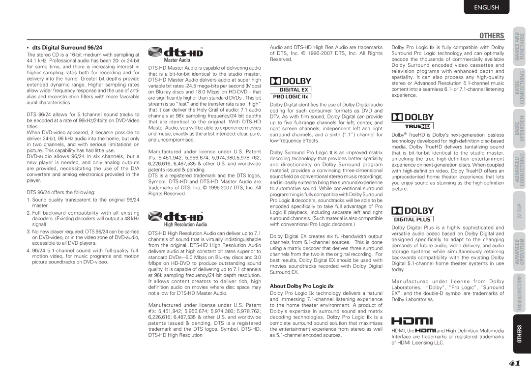 Marantz NR1501 manual Dts Digital Surround 96/24, About Dolby Pro Logic 