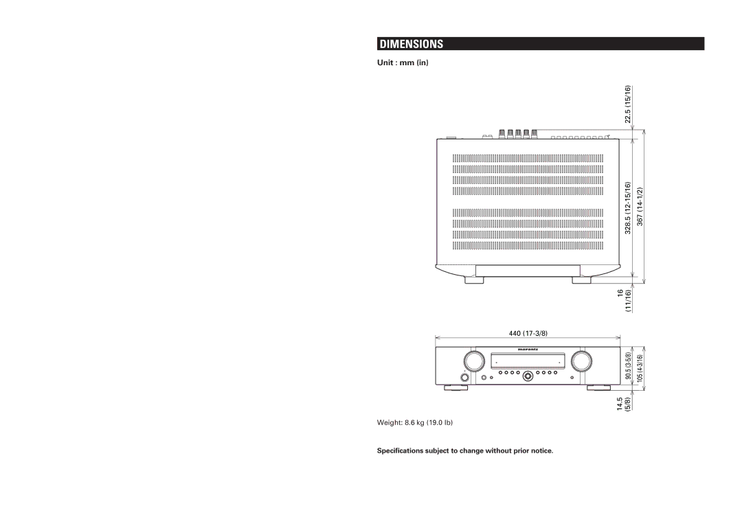 Marantz NR1501 manual Dimensions, Unit mm 