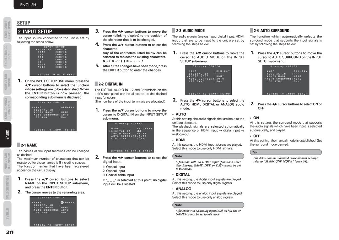 Marantz NR1501 manual Input Setup, English, Basic, Advanced, Others 
