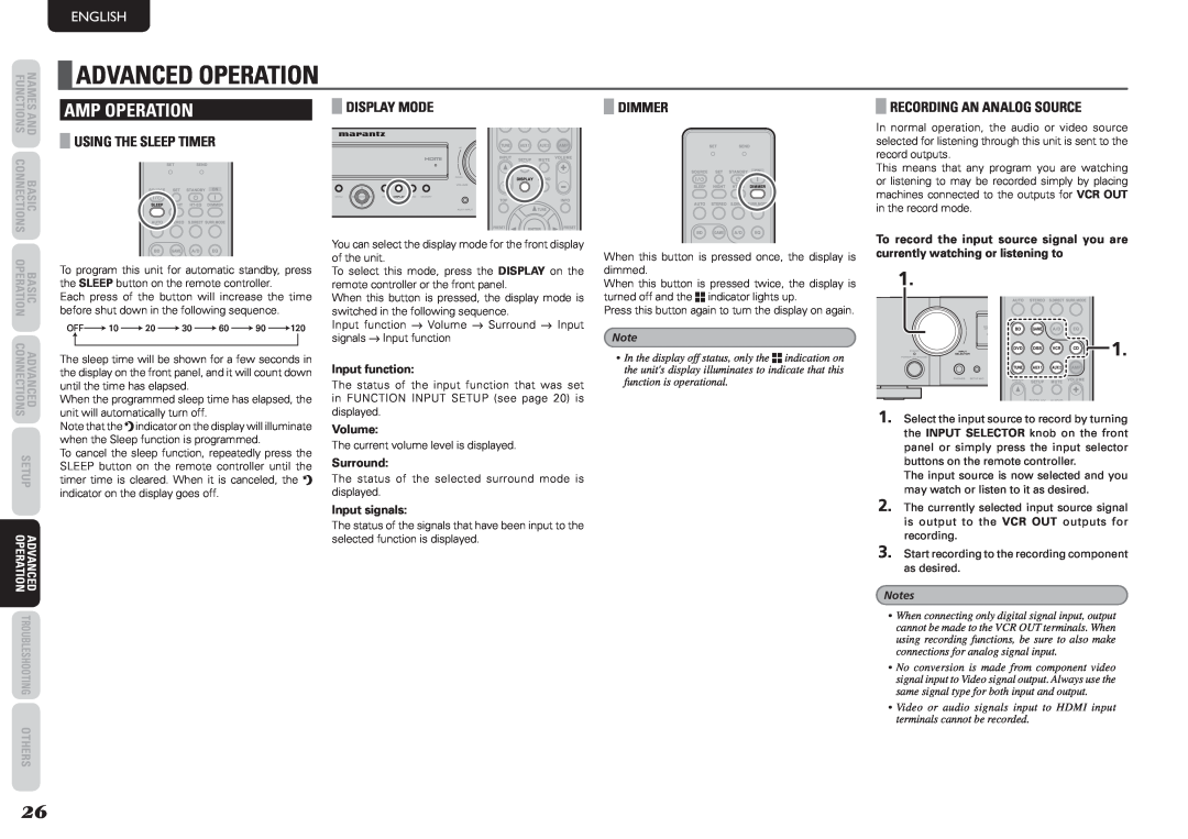 Marantz NR1501 manual Advanced Operation, Amp Operation, English, Basic, Others 