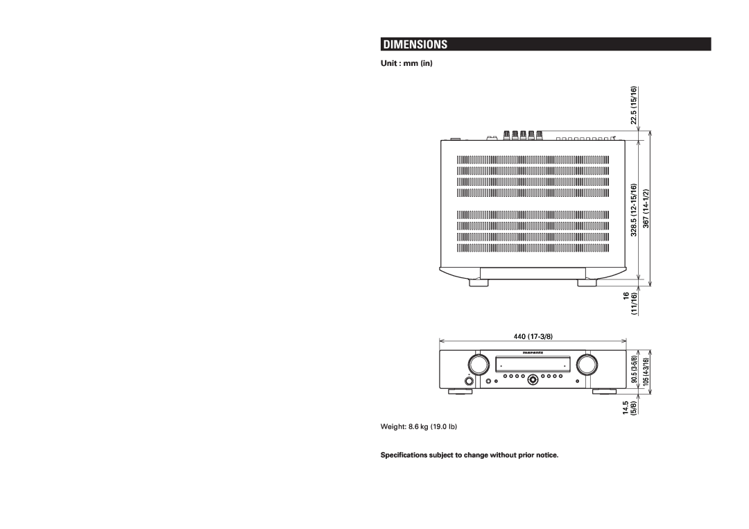 Marantz NR1501 manual Dimensions, Unit mm in, &,$- 