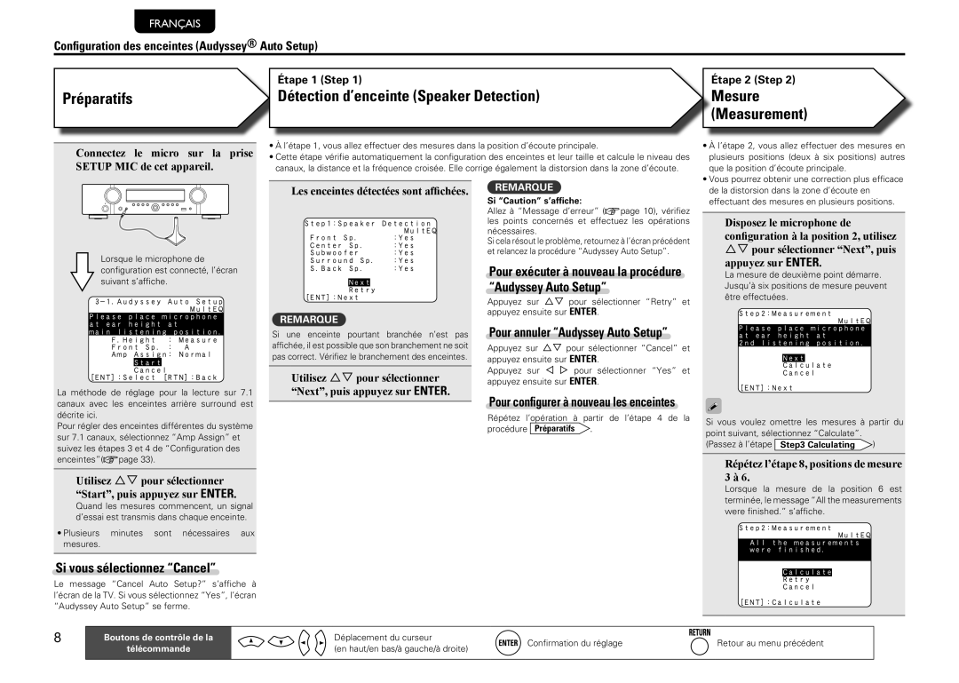 Marantz NR1601, 541110480028M manual Préparatifs, Détection d’enceinte Speaker Detection, Si vous sélectionnez Cancel 