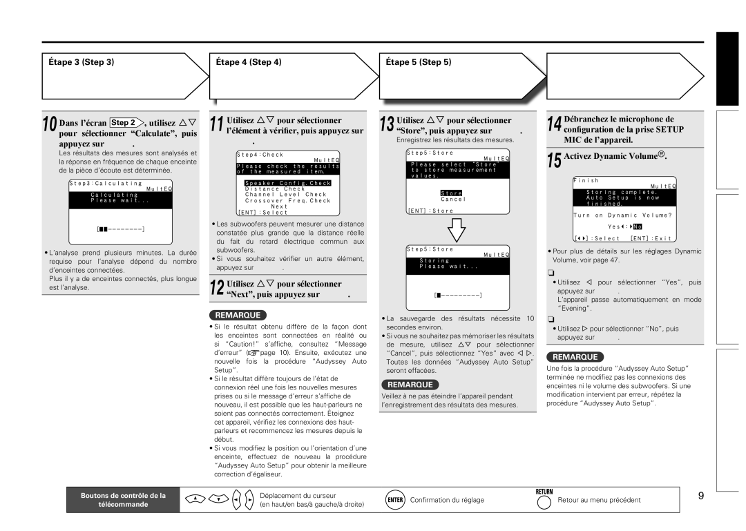 Marantz 541110480028M, NR1601 manual Vérifier Check, Mémoriser Store, Terminer, Nn Pour activer Dynamic Volume 