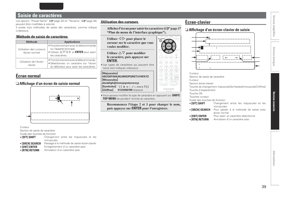 Marantz 541110480028M, NR1601 manual Saisie de caractères, Écran normal, Écran-clavier 