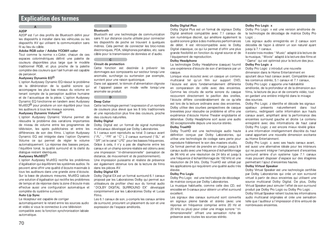 Marantz NR1601, 541110480028M manual Explication des termes, A2DP 