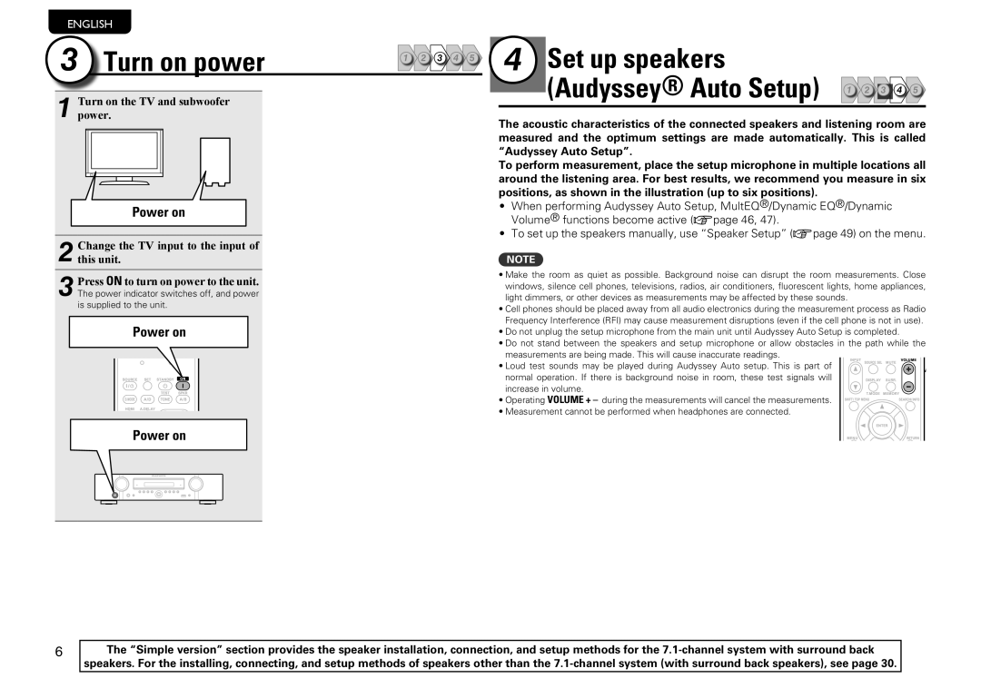 Marantz NR1601 manual Power on, Turn On the TV and subwoofer Power 