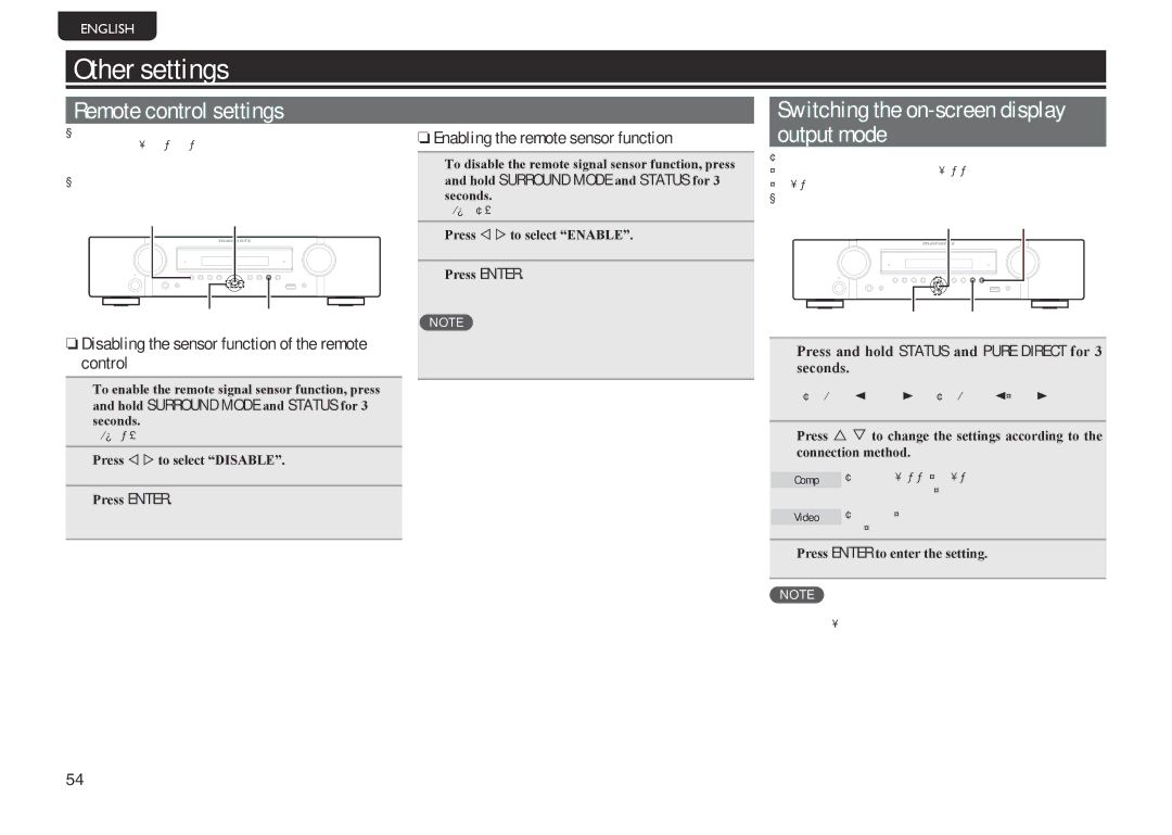 Marantz NR1601 manual Other settings, Remote control settings, Switching the on-screen display output mode 