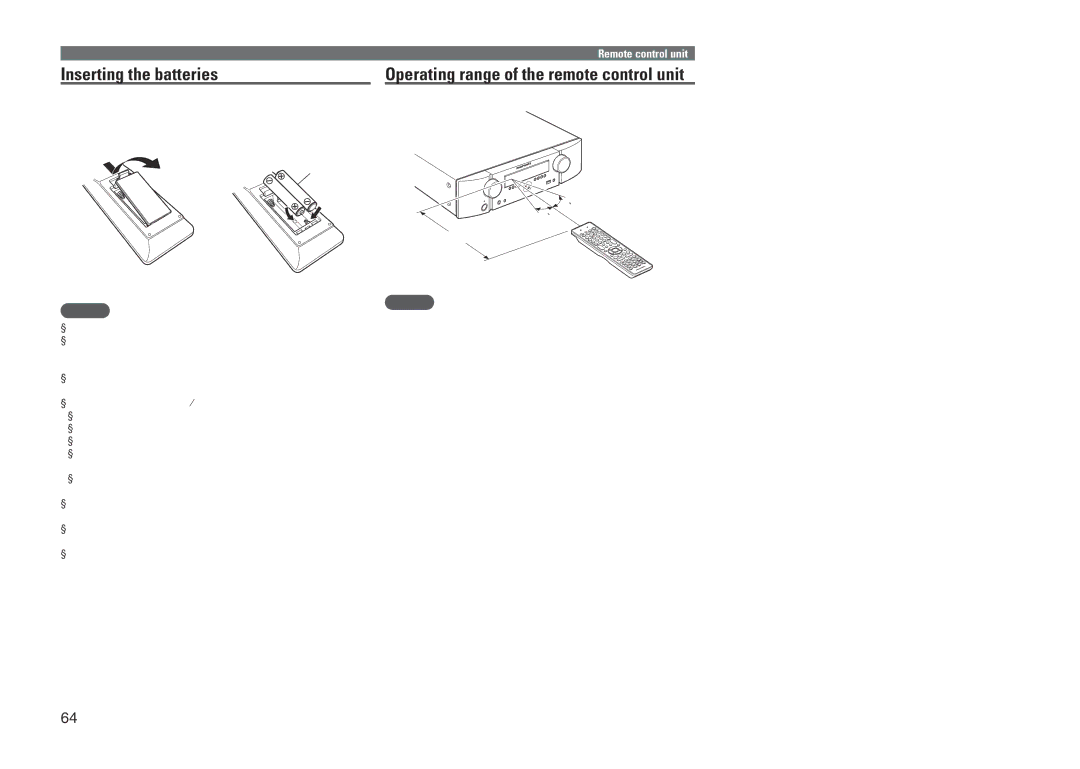 Marantz NR1601 manual Inserting the batteries, Operating range of the remote control unit 