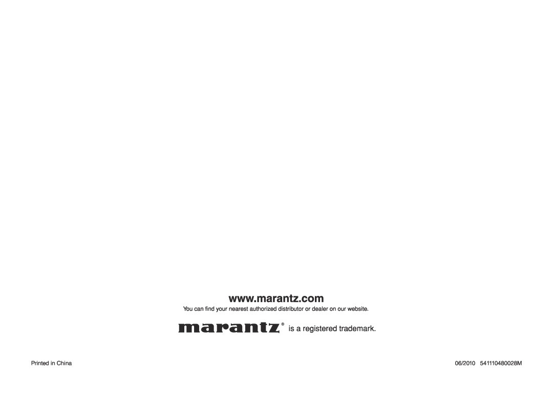 Marantz NR1601 manual Printed in China, 06/2010 541110480028M 