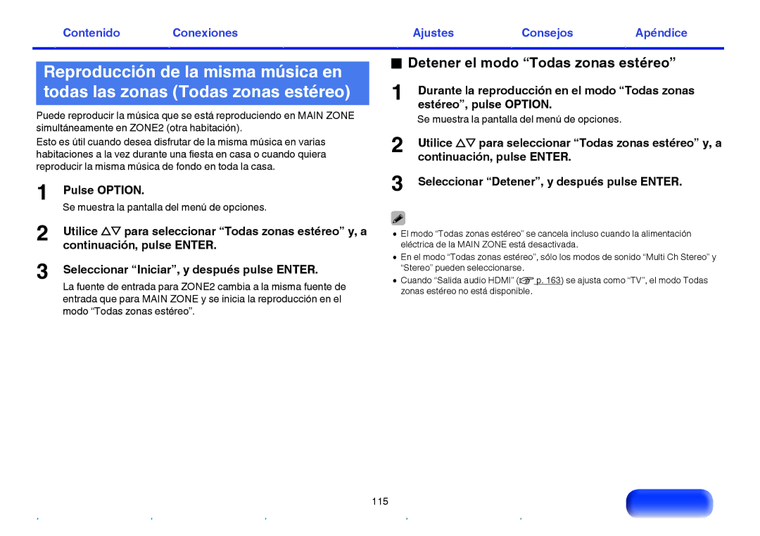 Marantz NR1605 manual Detener el modo Todas zonas estéreo, Pulse Option 