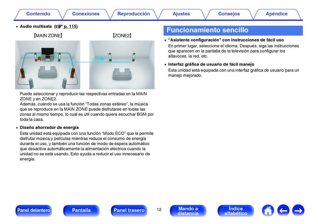 Marantz NR1605 manual Funcionamiento sencillo, Audio multisala v p, Diseño ahorrador de energía 