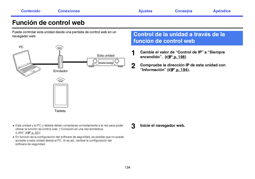 Marantz NR1605 Función de control web, Control de la unidad a través de la función de control web, Inicie el navegador web 