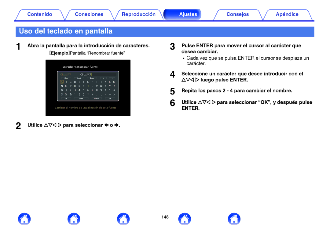 Marantz NR1605 manual Uso del teclado en pantalla, Abra la pantalla para la introducción de caracteres 