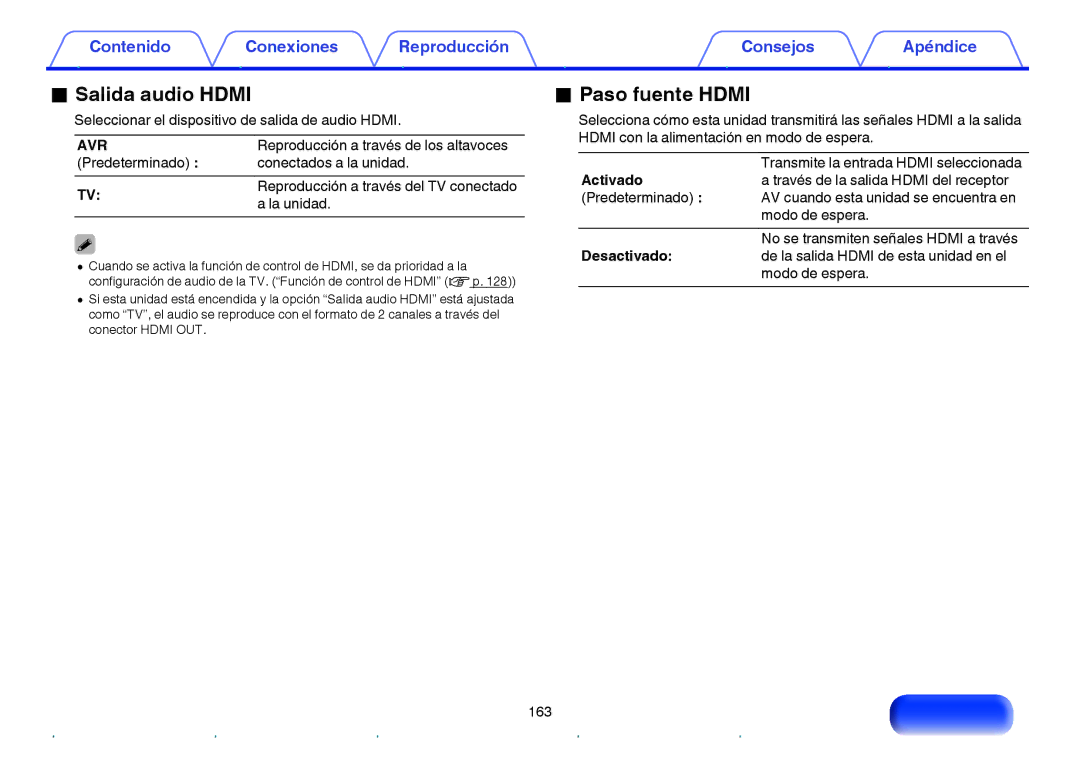 Marantz NR1605 manual Salida audio Hdmi, Paso fuente Hdmi, Avr 