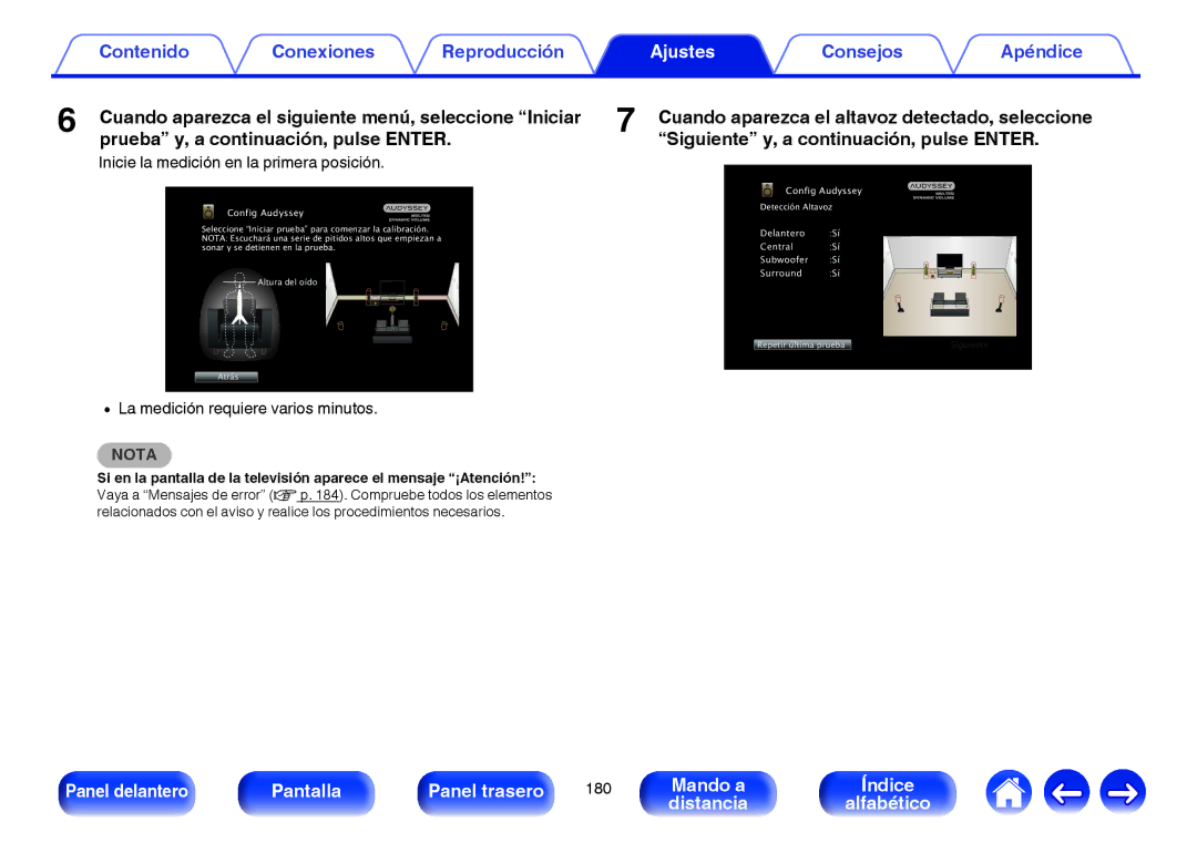 Marantz NR1605 manual Inicie la medición en la primera posición, La medición requiere varios minutos 