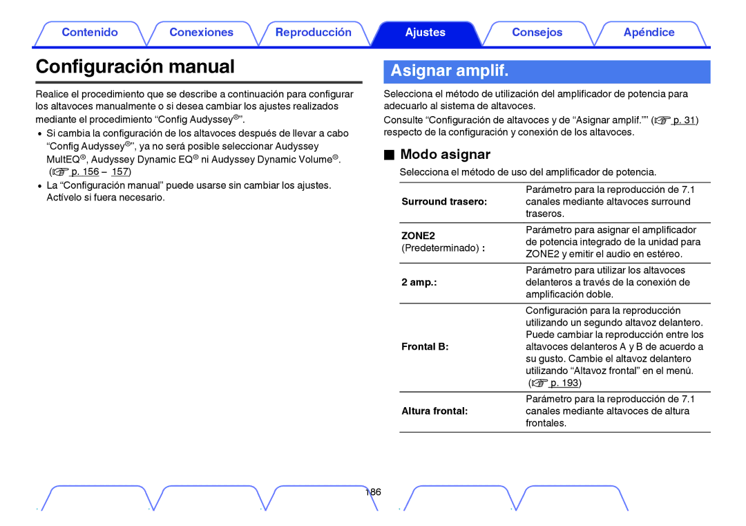 Marantz NR1605 Configuración manual, Asignar amplif, Modo asignar 