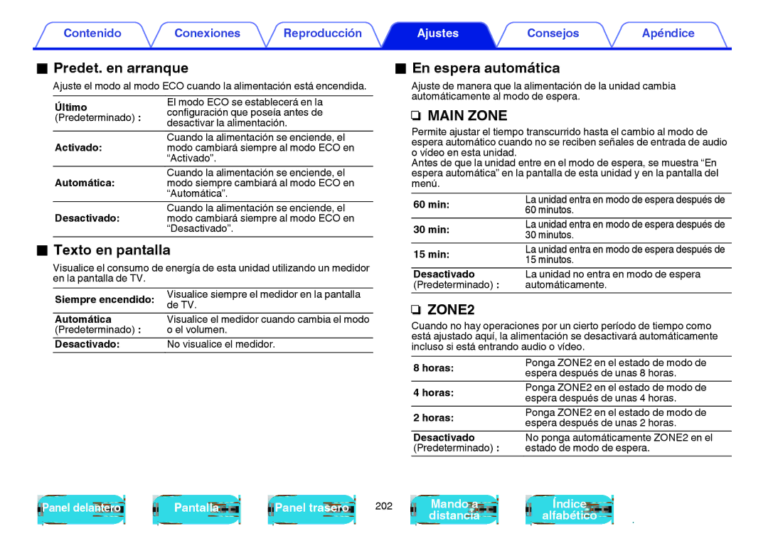 Marantz NR1605 manual Predet. en arranque, Texto en pantalla 