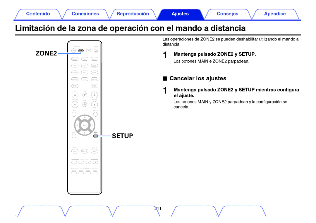 Marantz NR1605 manual Limitación de la zona de operación con el mando a distancia, Cancelar los ajustes 