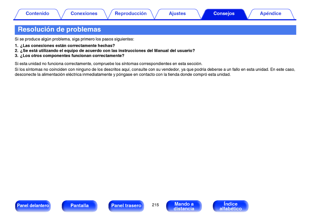 Marantz NR1605 manual Resolución de problemas 