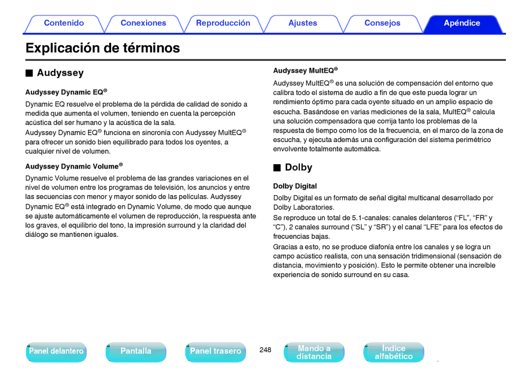 Marantz NR1605 manual Explicación de términos, Audyssey, Dolby 