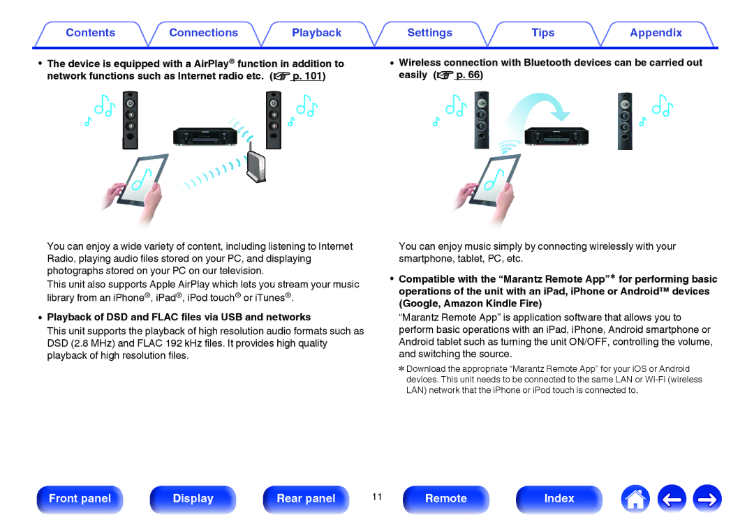 Marantz NR1605 owner manual Playback of DSD and Flac files via USB and networks 