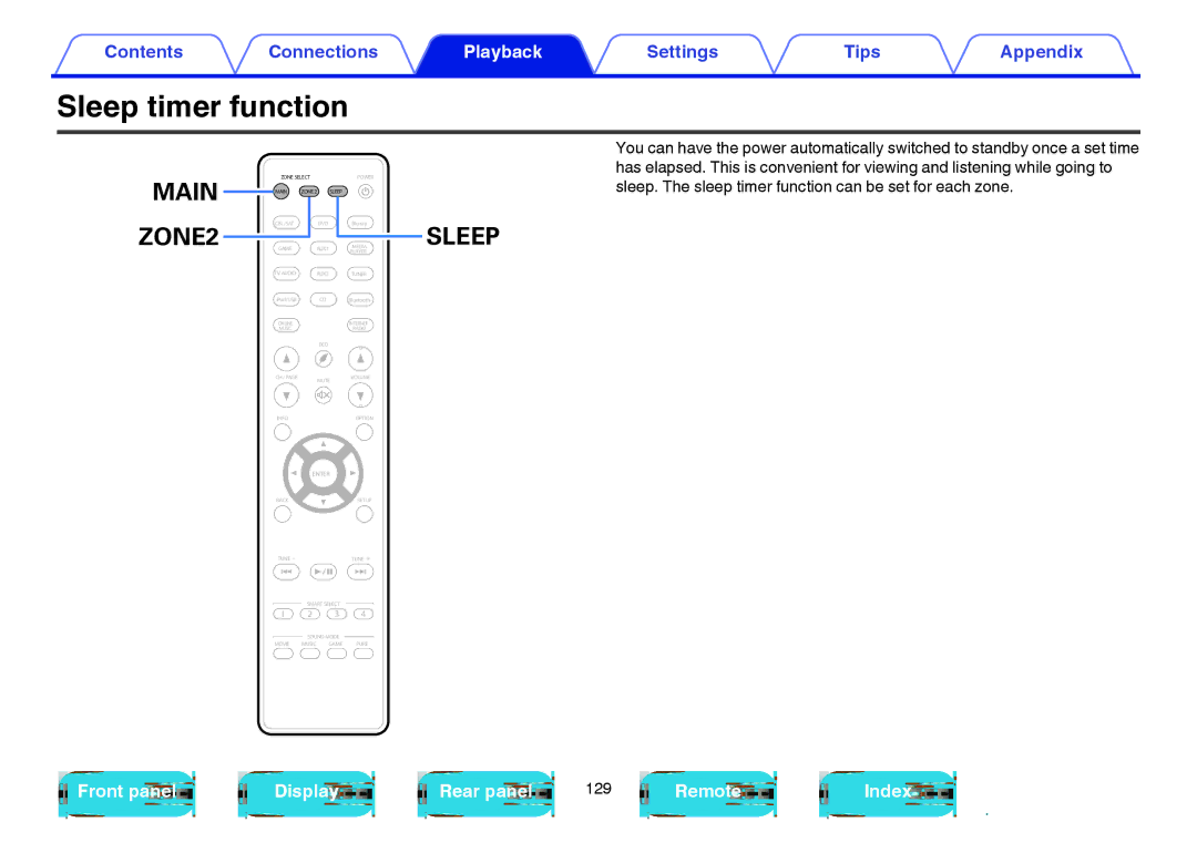 Marantz NR1605 owner manual Sleep timer function, ZONE2 