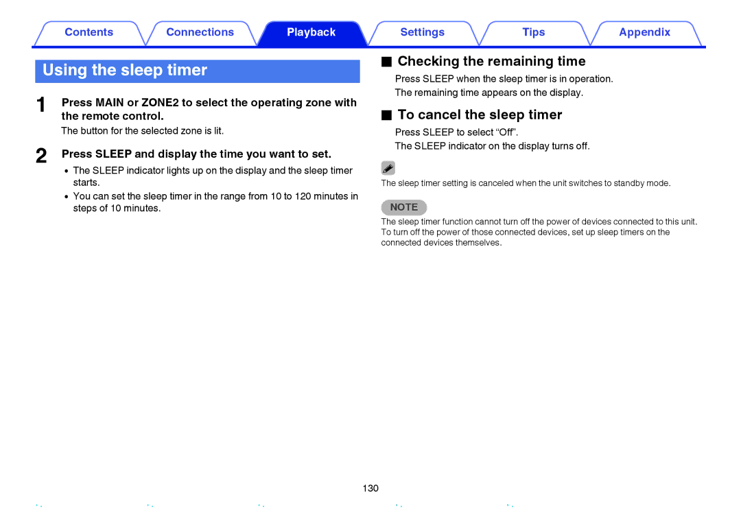 Marantz NR1605 owner manual Using the sleep timer, Checking the remaining time, To cancel the sleep timer 