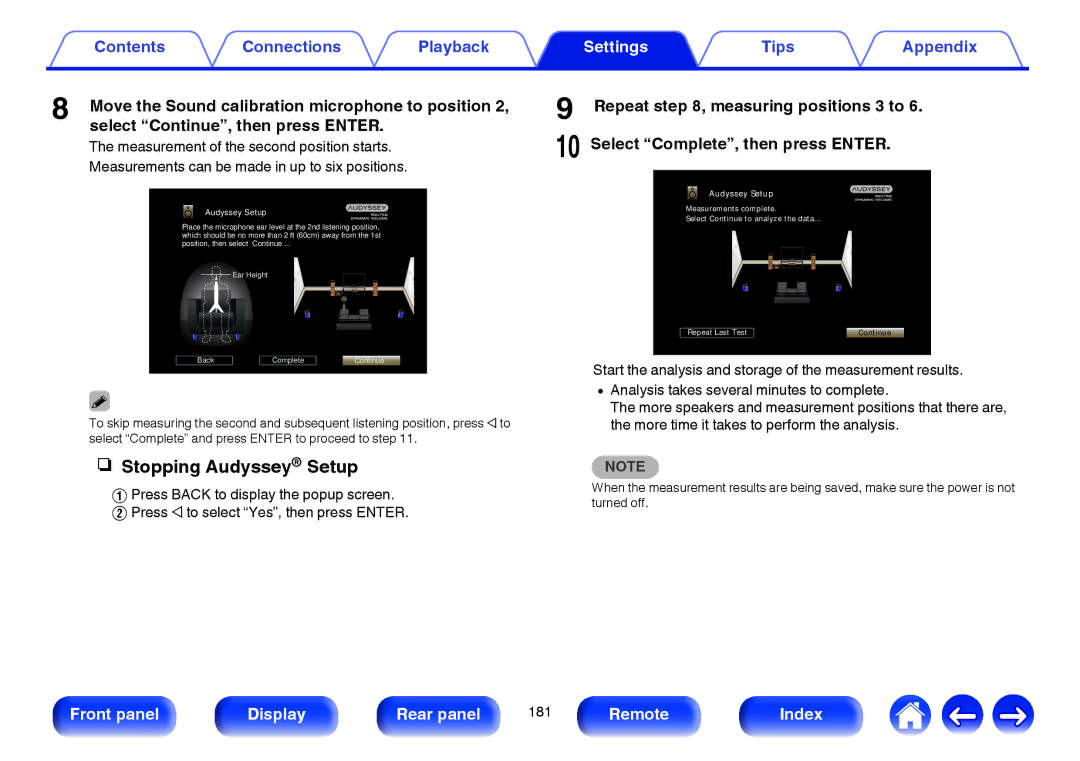 Marantz NR1605 owner manual Stopping Audyssey Setup 