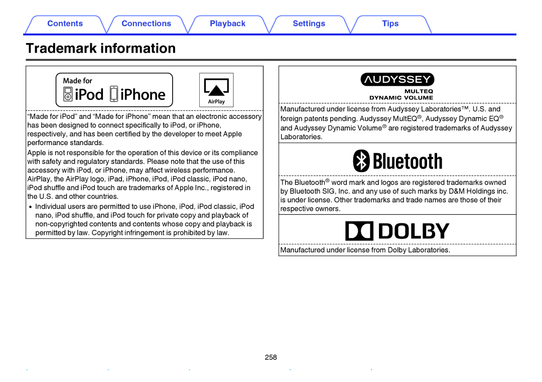 Marantz NR1605 owner manual Trademark information 