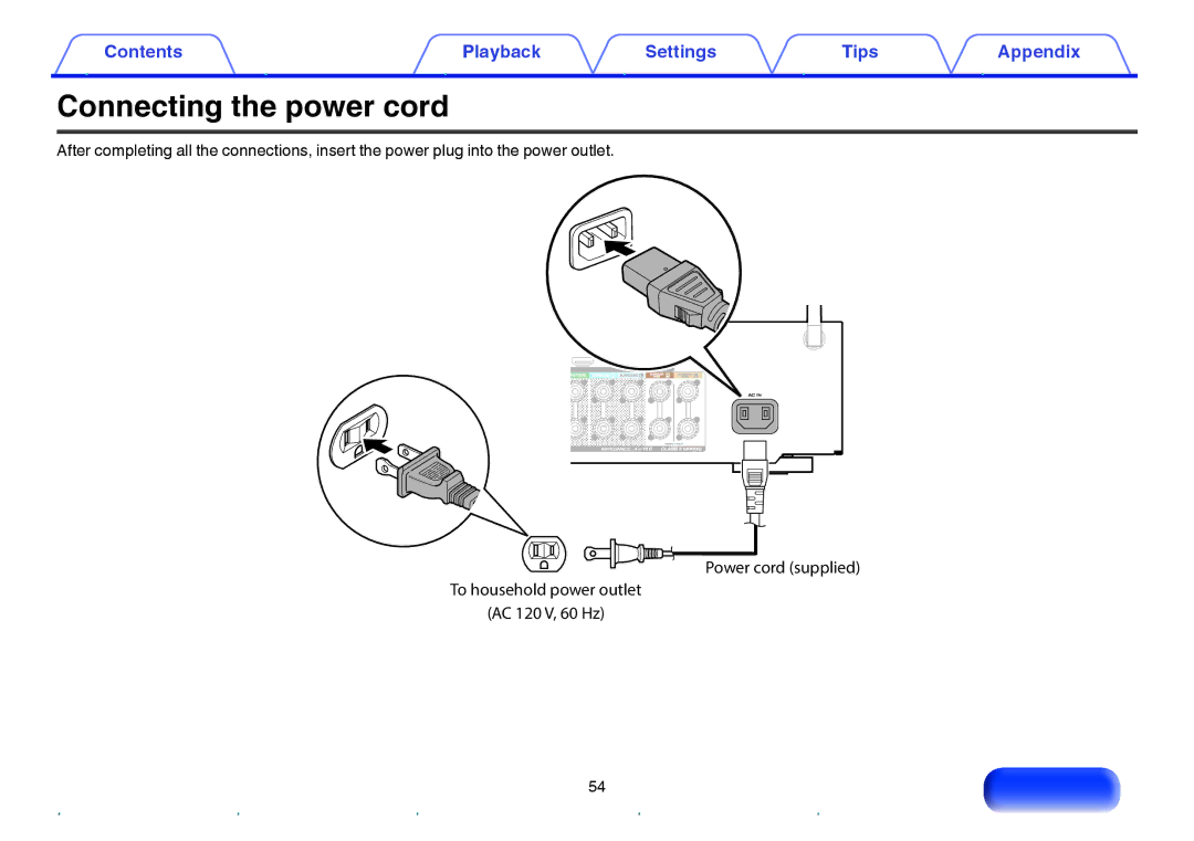 Marantz NR1605 owner manual Connecting the power cord 