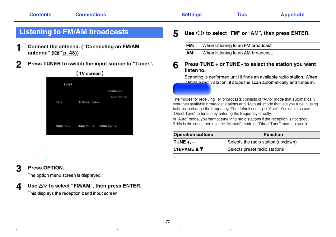 Marantz NR1605 owner manual Listening to FM/AM broadcasts, Display of this unit H, Press Option, TV screen H 