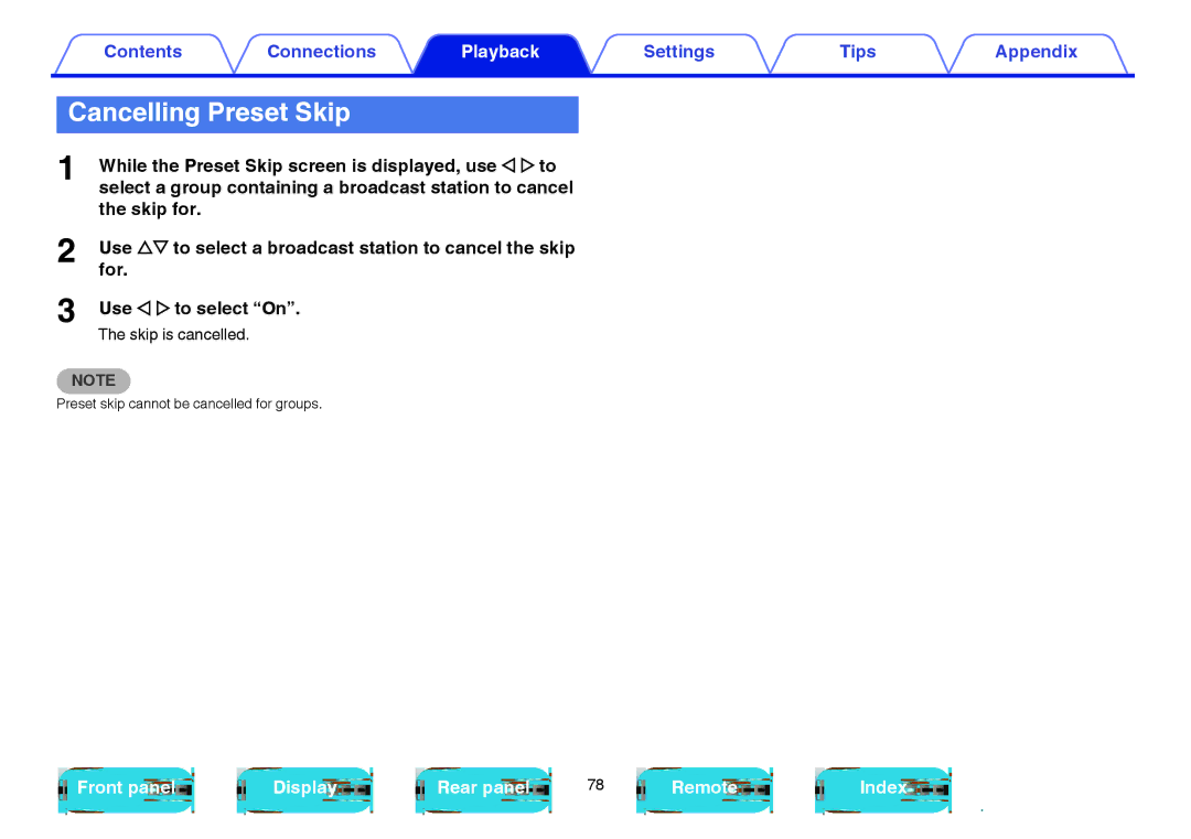 Marantz NR1605 owner manual Cancelling Preset Skip, Skip is cancelled 