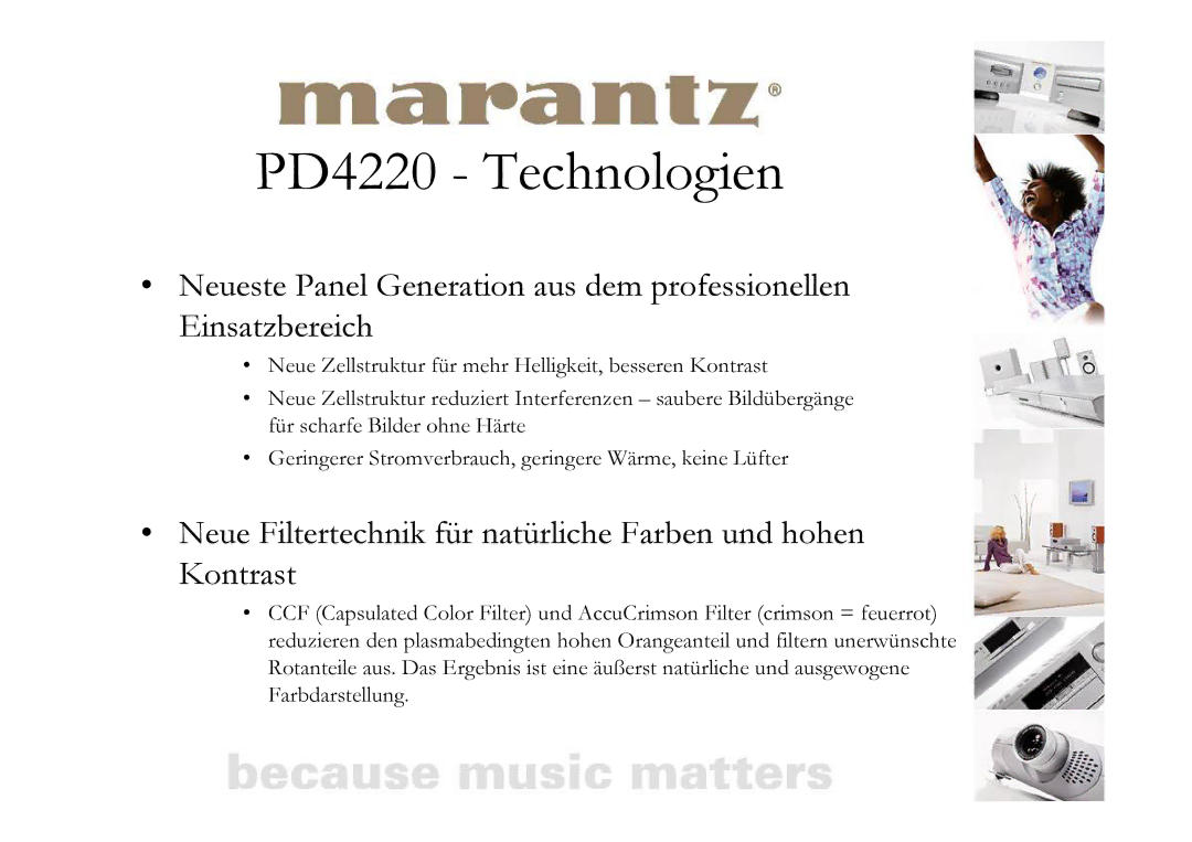 Marantz PD4220 manual Neue Filtertechnik für natürliche Farben und hohen Kontrast 