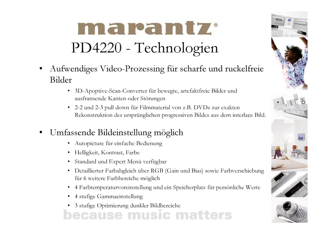 Marantz PD4220 manual Umfassende Bildeinstellung möglich 