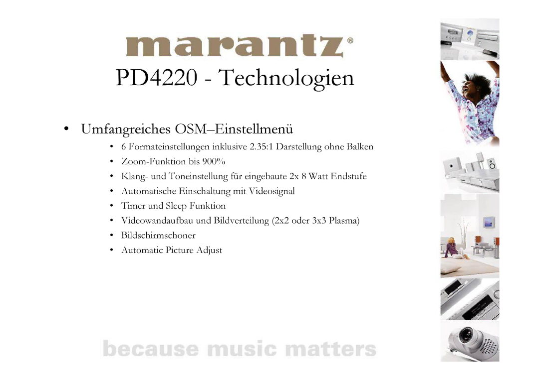 Marantz PD4220 manual Umfangreiches OSM-Einstellmenü 