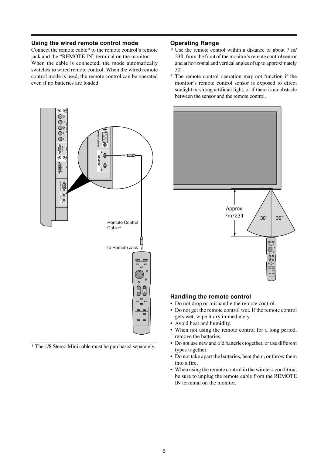 Marantz PD4220V manual Using the wired remote control mode, Operating Range, Handling the remote control, Approx 7m/23ft 