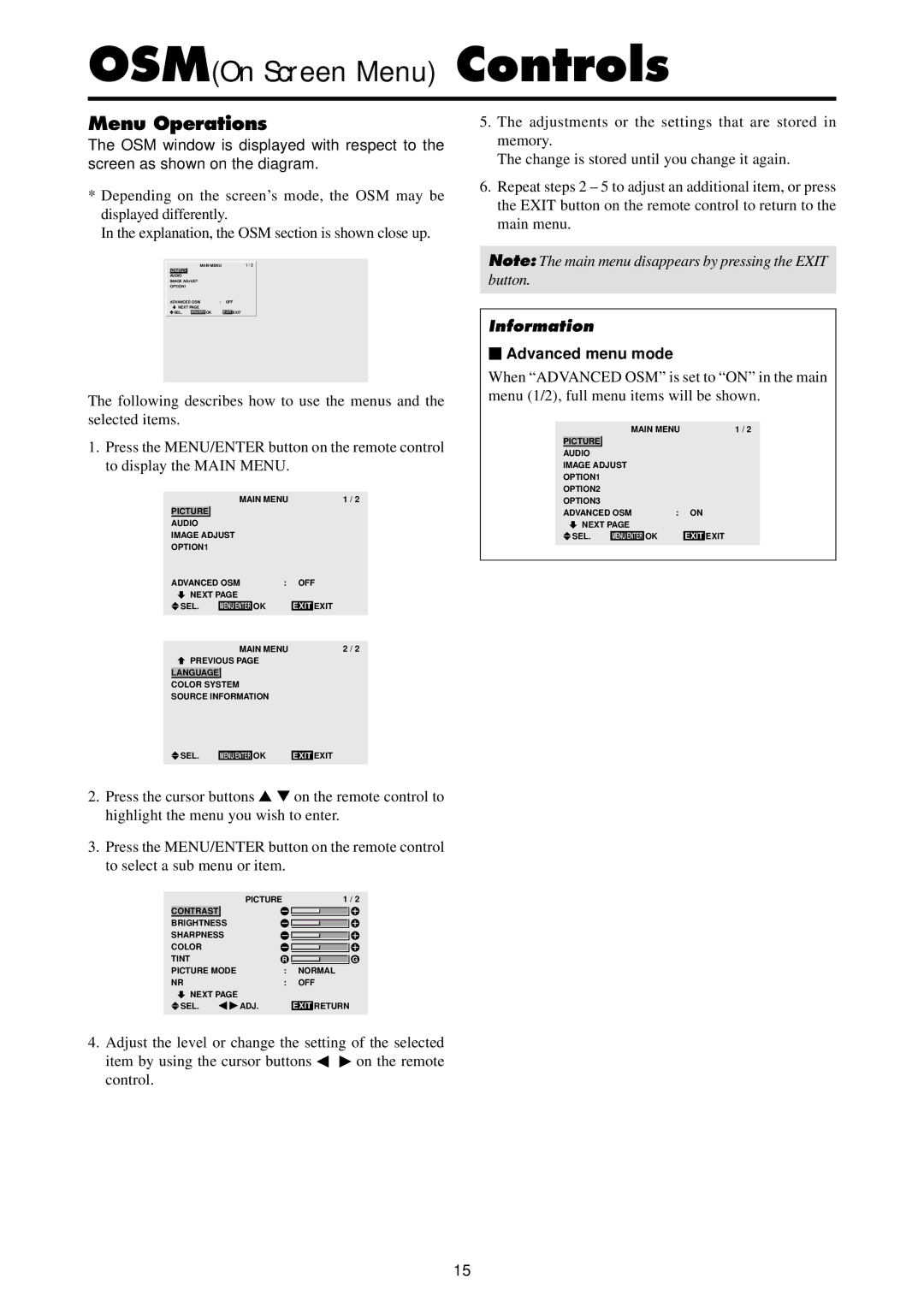 Marantz PD4220V manual Menu Operations,  Advanced menu mode 