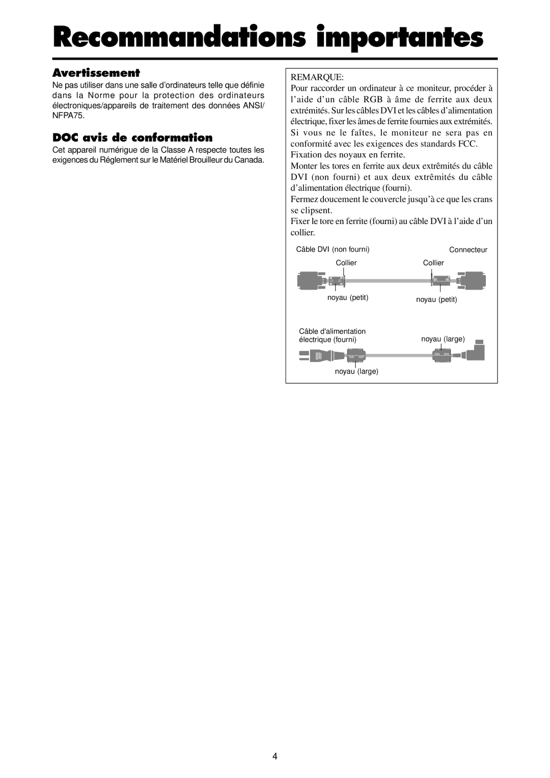 Marantz PD4220V manual Avertissement, DOC avis de conformation, Remarque 