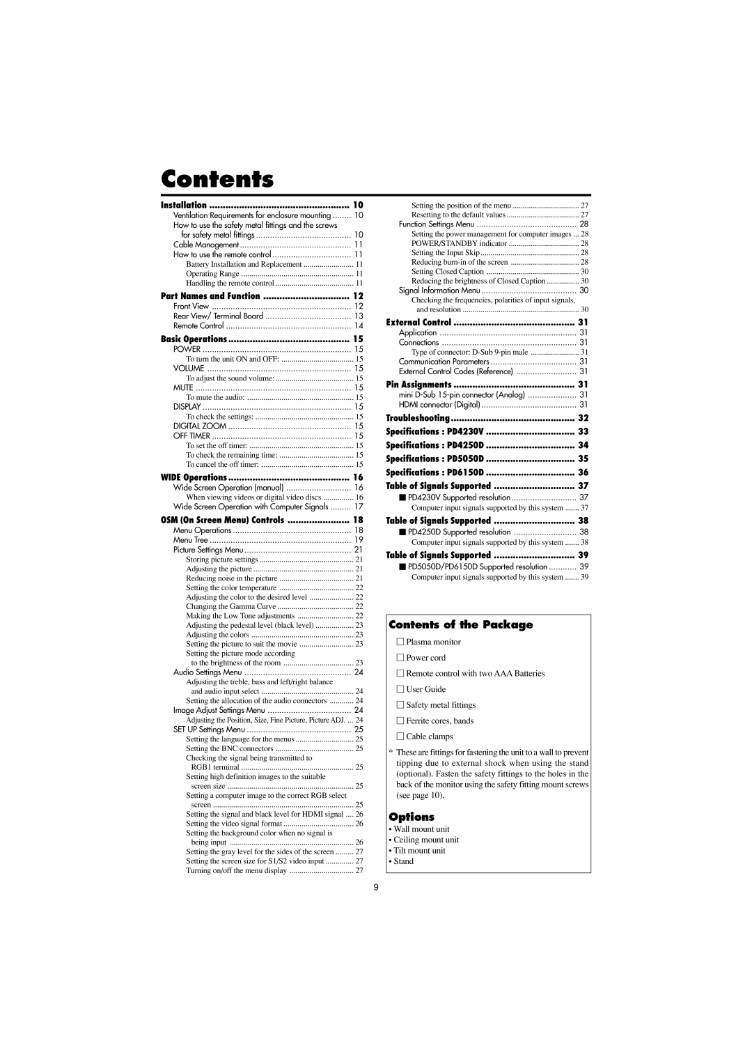 Marantz PD4230V manual Contents 