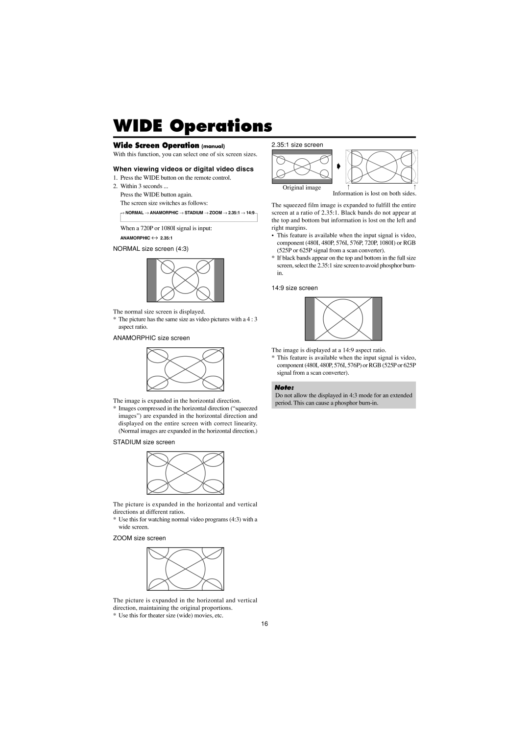 Marantz PD4230V manual Wide Operations, When viewing videos or digital video discs 