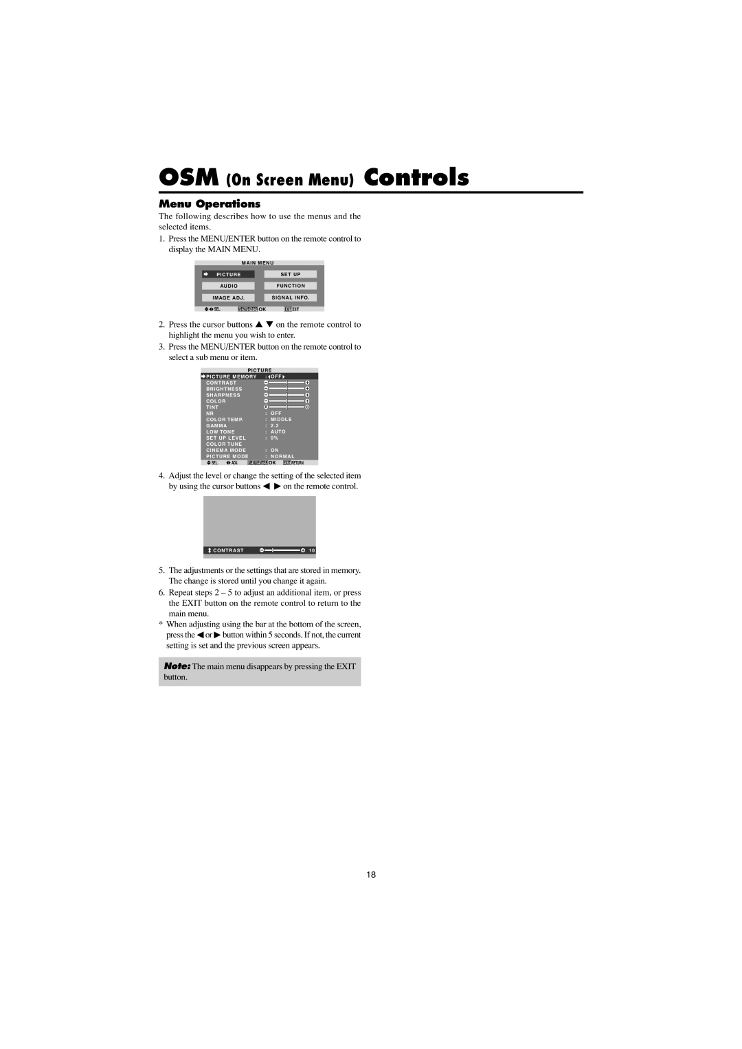 Marantz PD4230V manual OSM On Screen Menu Controls, Menu Operations 