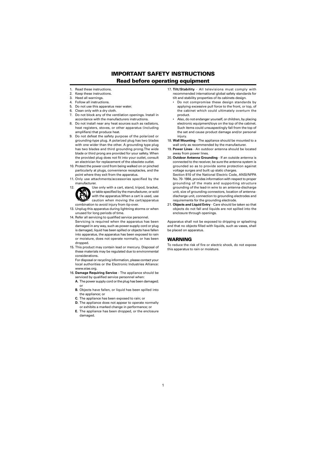 Marantz PD4230V manual Important Safety Instructions 