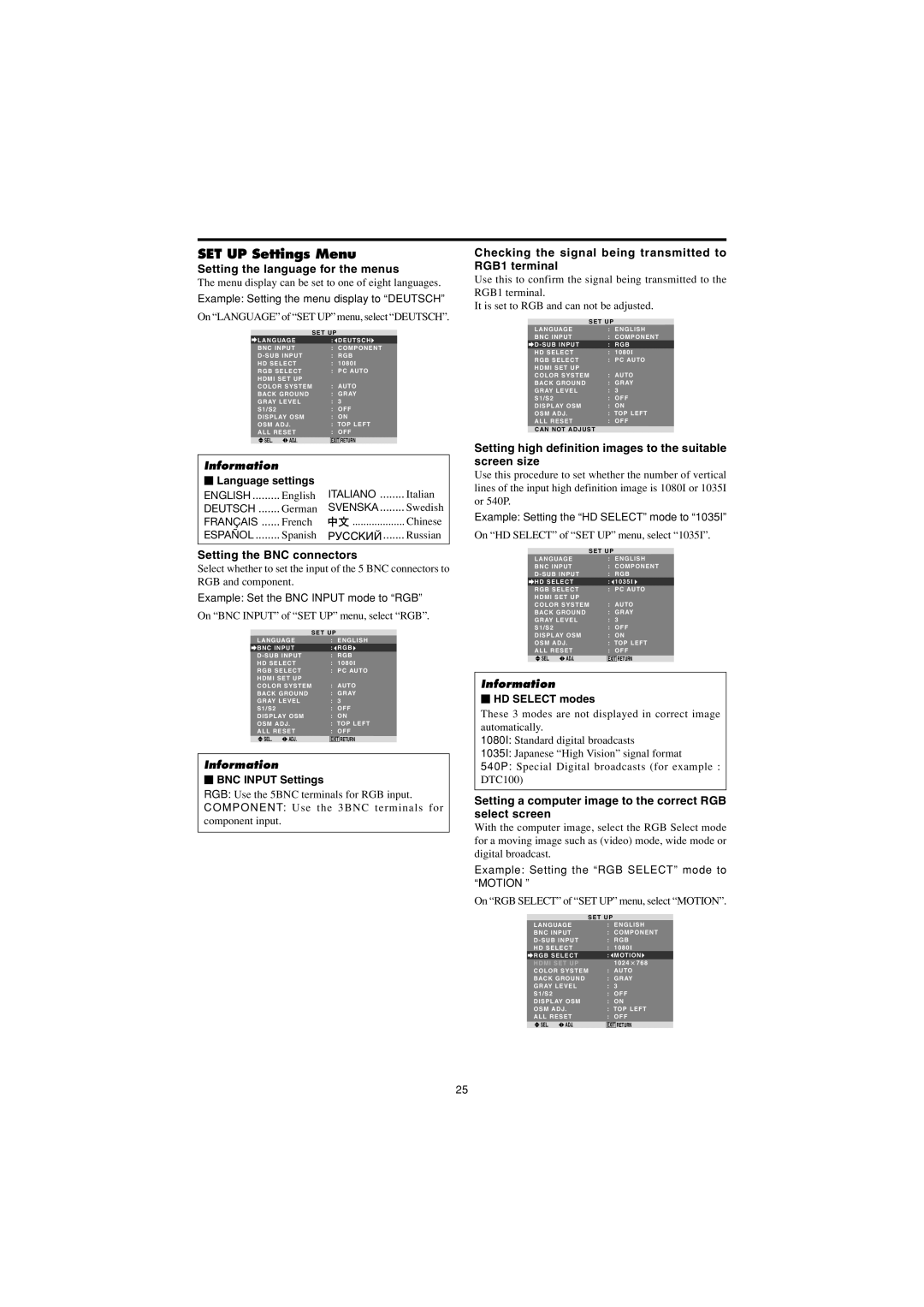 Marantz PD4230V manual SET UP Settings Menu 