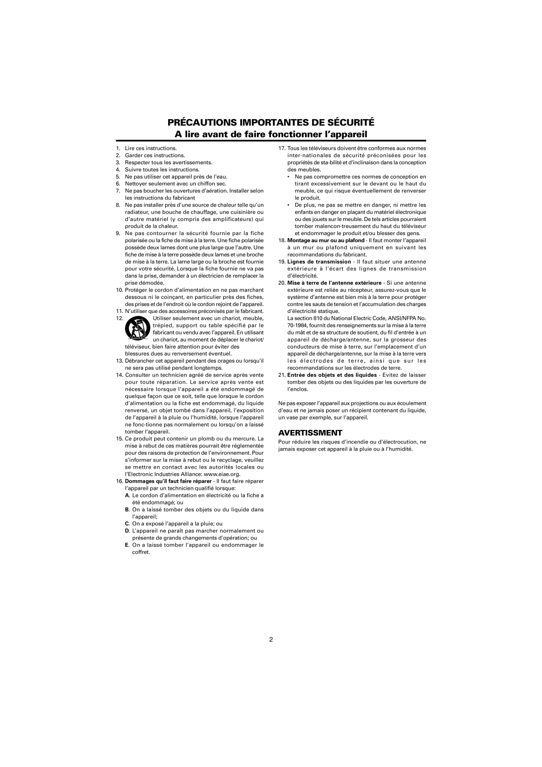 Marantz PD4230V manual Avertissment 