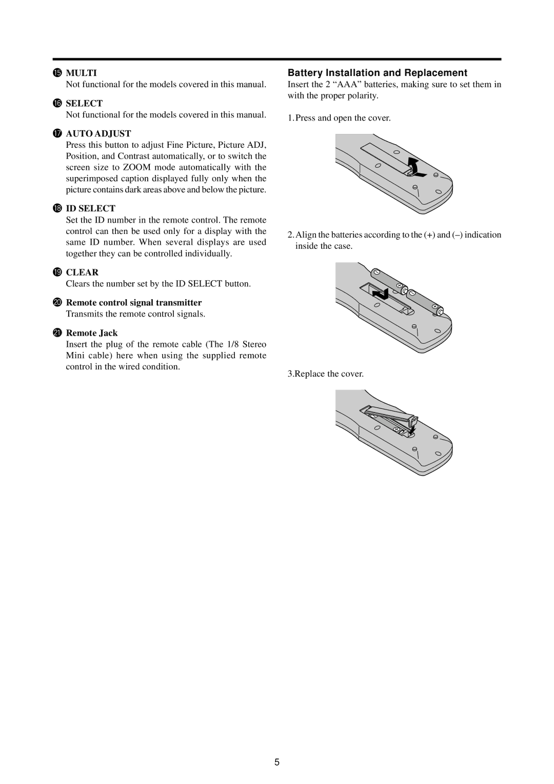 Marantz PD4240D Battery Installation and Replacement, Not functional for the models covered in this manual 