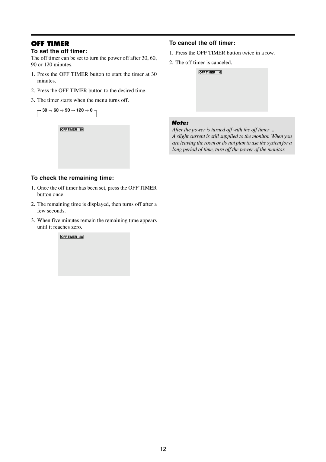 Marantz PD4240D manual To set the off timer, To check the remaining time, To cancel the off timer 