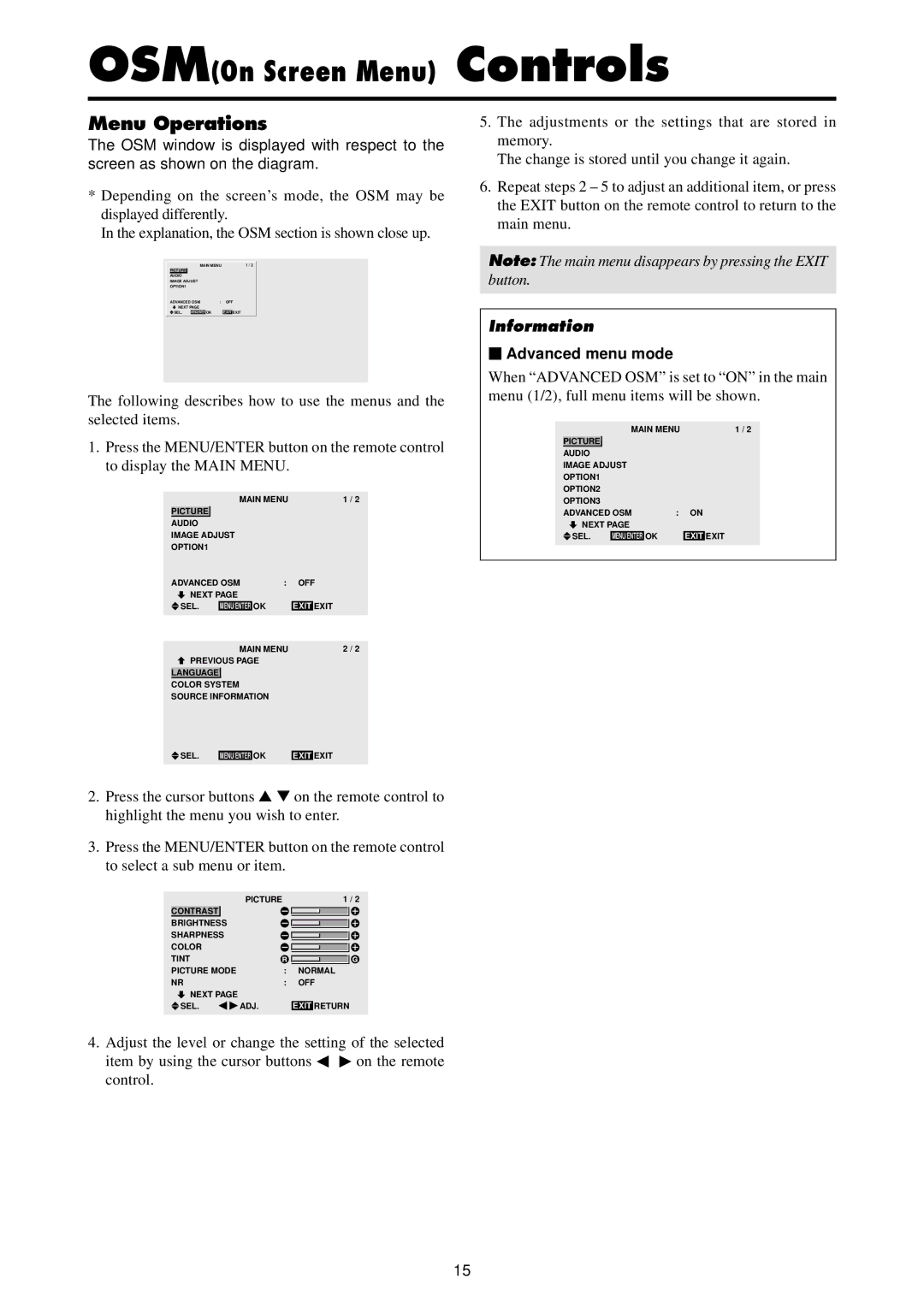 Marantz PD4240D manual Menu Operations,  Advanced menu mode 