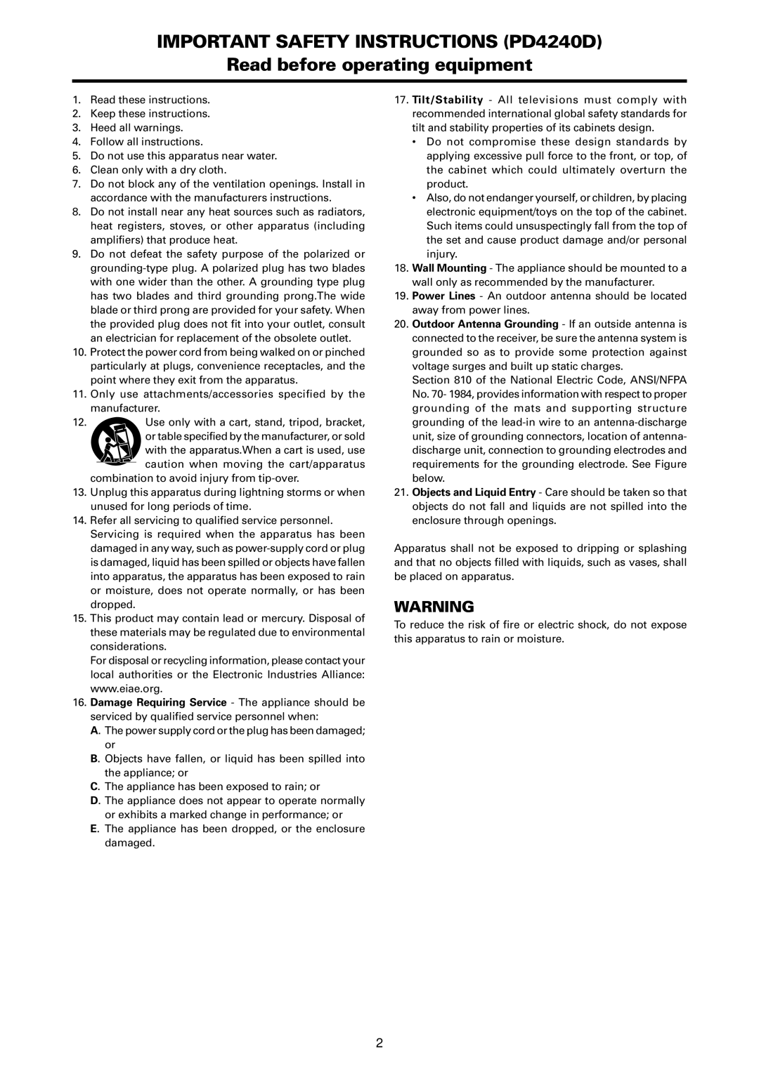 Marantz manual Important Safety Instructions PD4240D 