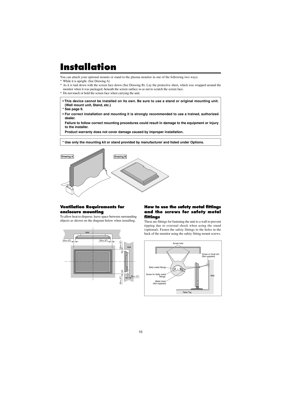 Marantz PD4250D manual Installation, Ventilation Requirements for enclosure mounting 