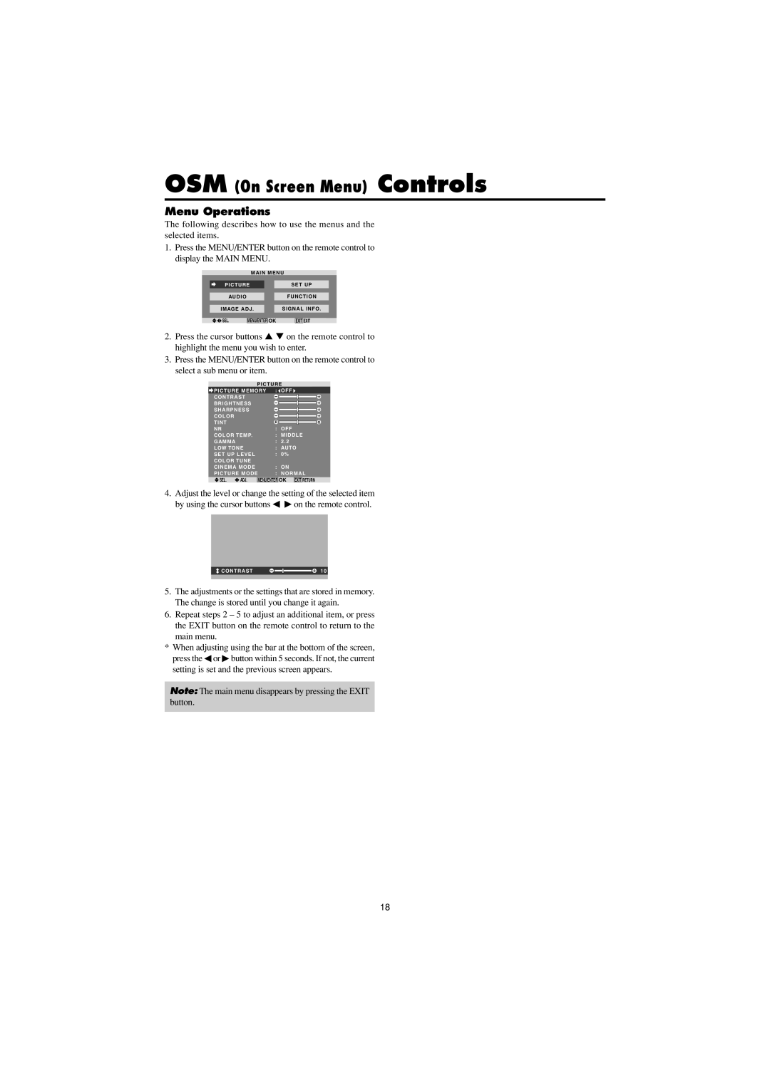 Marantz PD4250D manual OSM On Screen Menu Controls, Menu Operations 